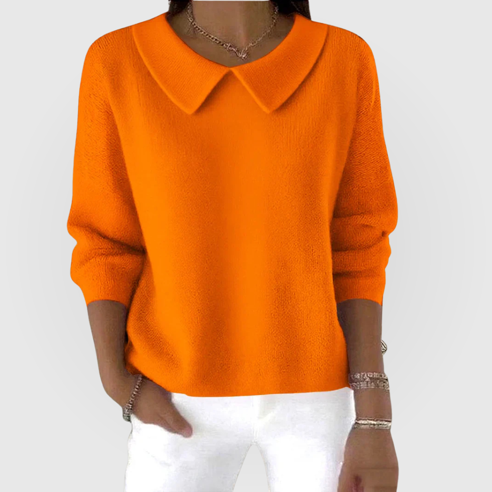 Women's Jumper Long Sleeve with Collar Detail and Relaxed Fit - Orange