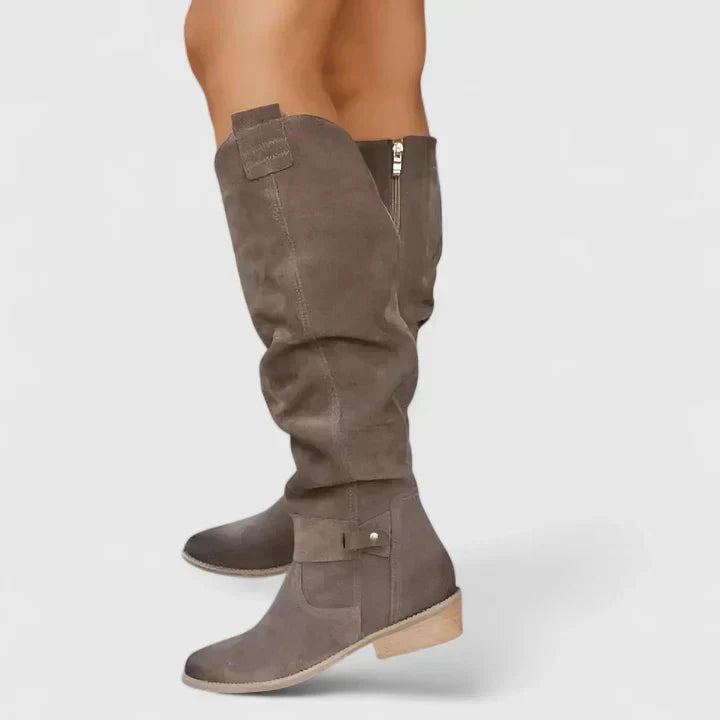 Women's Over-the-Knee Boots with Buckle Detail and Block Heel - 6