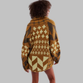 Women's Cardigan Oversized Button-Down with Patterned Knit - Brown