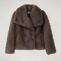 Women's Faux Fur Coat with Wide Collar - Brown