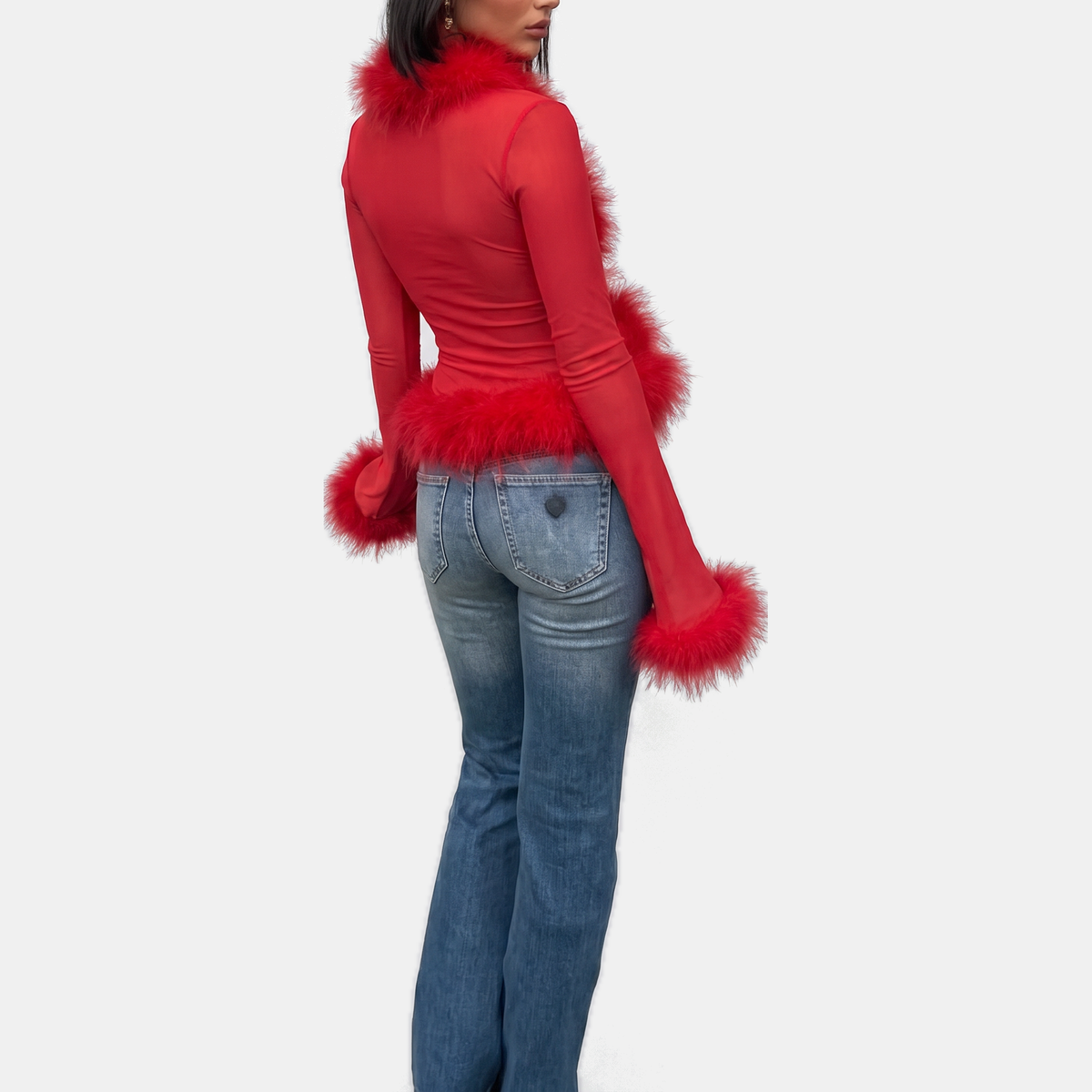 Women's Faux Fur Trim Open Front Cropped Cardigan - 7