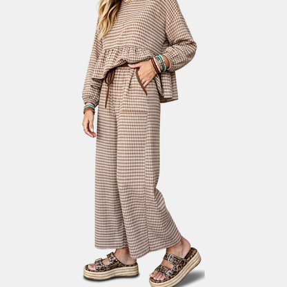 Women's Ruffle Hem Lounge Set Wide Leg Cropped Trousers - 9