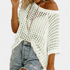 Women's Breezy Crochet Hollow Knit Top - White