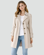 Women's Slim Fit Trench Coat with Lapel Collar - Beige