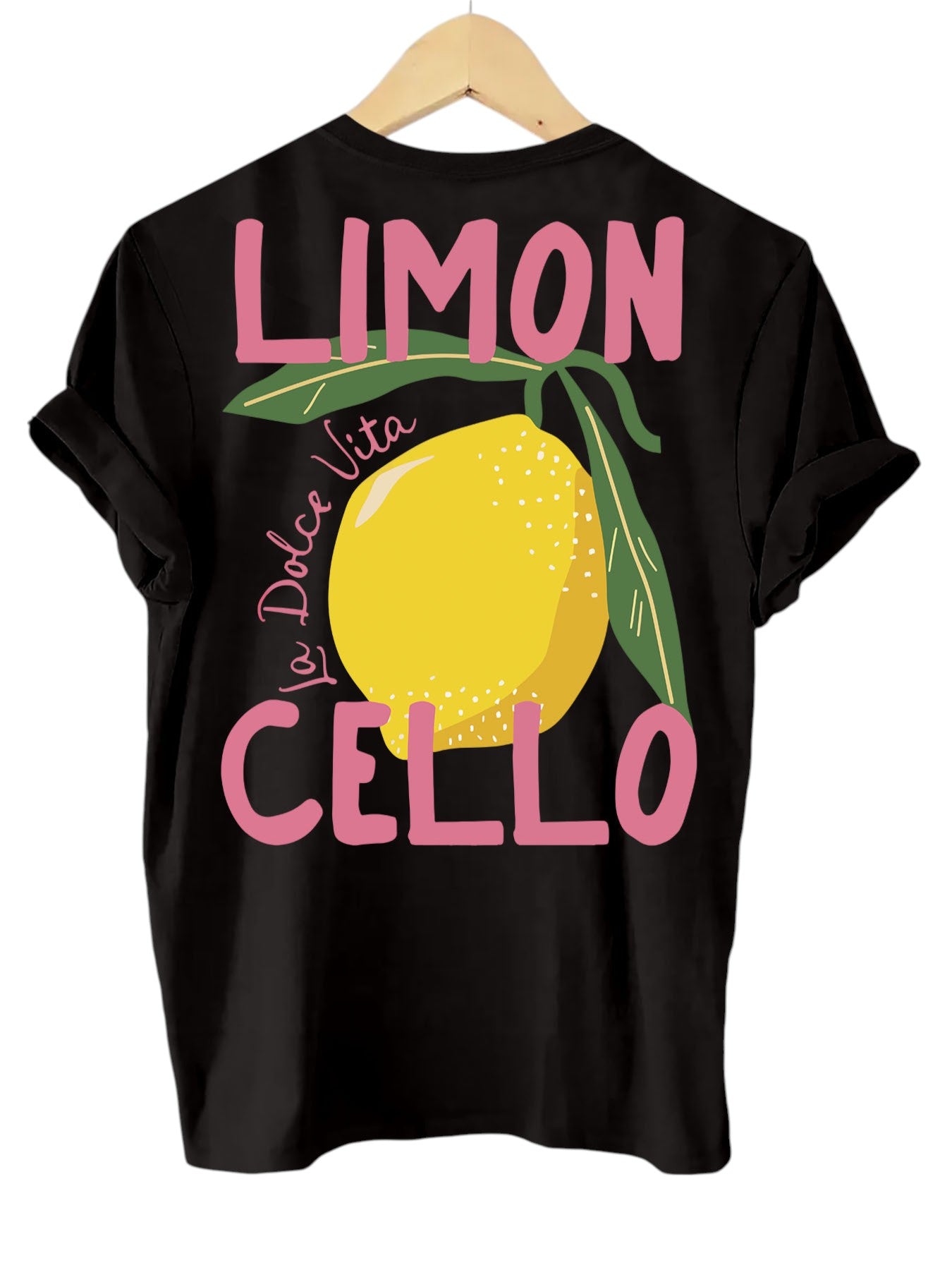 Women's Lemon Print T-Shirt with Back Graphic - Black