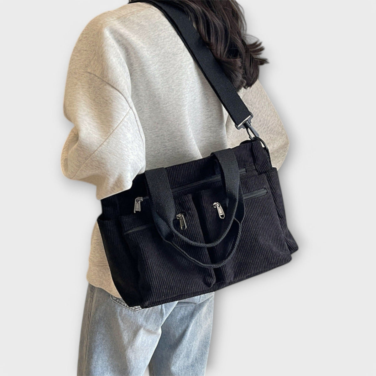 Women's Tote Bag with Multiple Pockets and Top Handles - 16