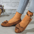 Women's Flat Shoes with Bow Detail and Round Toe - 10