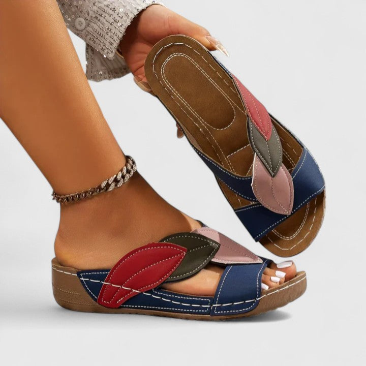 Women's Sandals with Leaf-Cut Straps and Wedge Sole - Blue