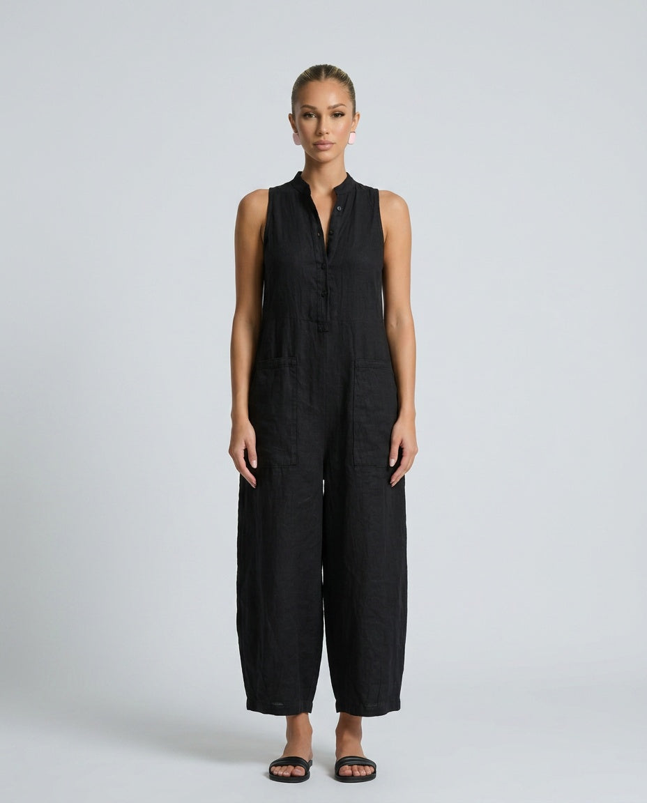 Women's Sleeveless Jumpsuit with Stand Collar and Wide Leg - 2