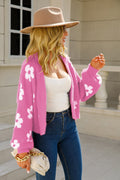 Women's Floral Fuzzy Cardigan with Open Front - Fuchsia