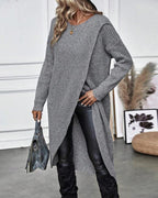 Women's Ribbed Jumper Dress with Side Slit Long Sleeve - 8