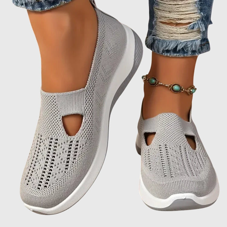 Women's Slip-On Walking Trainers with Cut-Out Detail - Grey