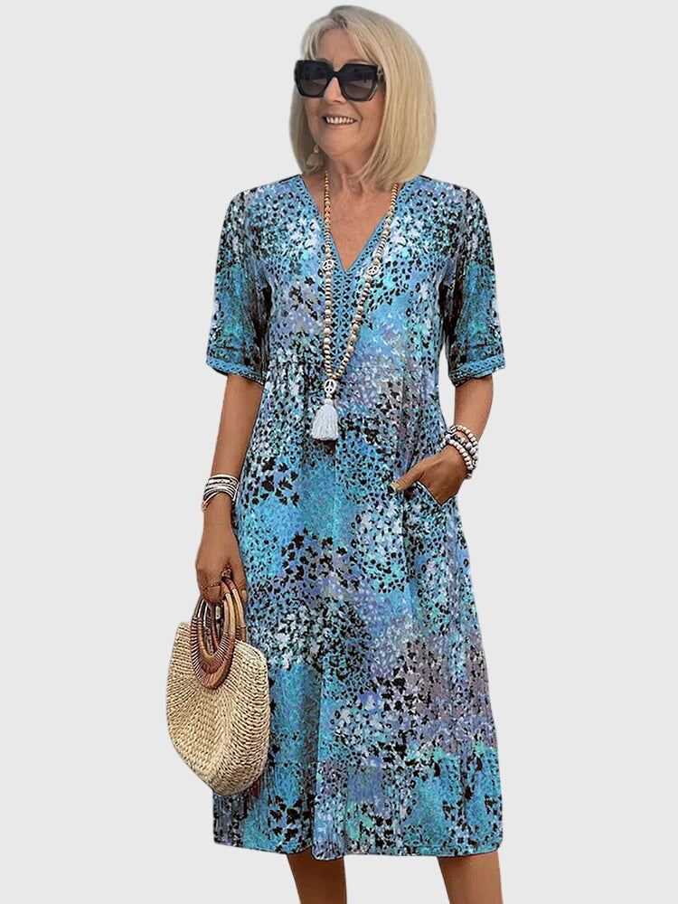 Bella | Elegant Floral Midi Dress - Ocean Blue (Almost sold out)