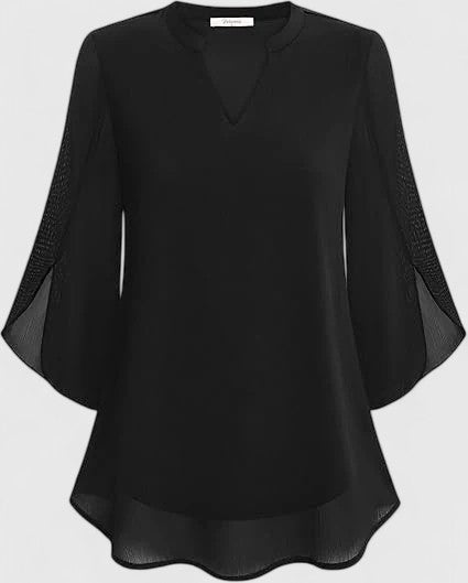 Women's Blouse Loose Fit with V-Neck and Split Sleeves - 3