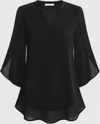 Women's Blouse Loose Fit with V-Neck and Split Sleeves - 3