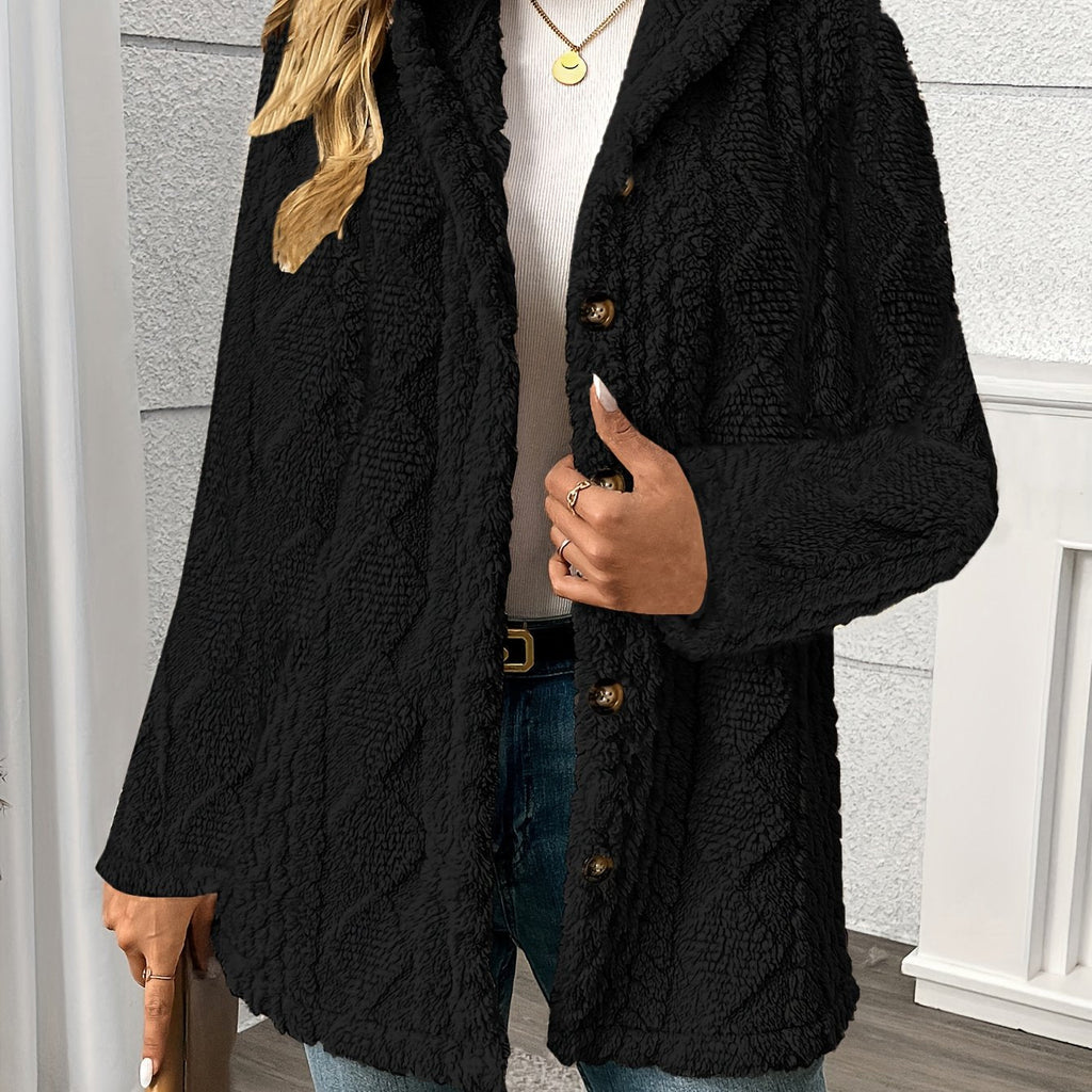 Women's Textured Button-Front Coat Relaxed Fit - Black