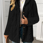 Women's Textured Button-Front Coat Relaxed Fit - Black