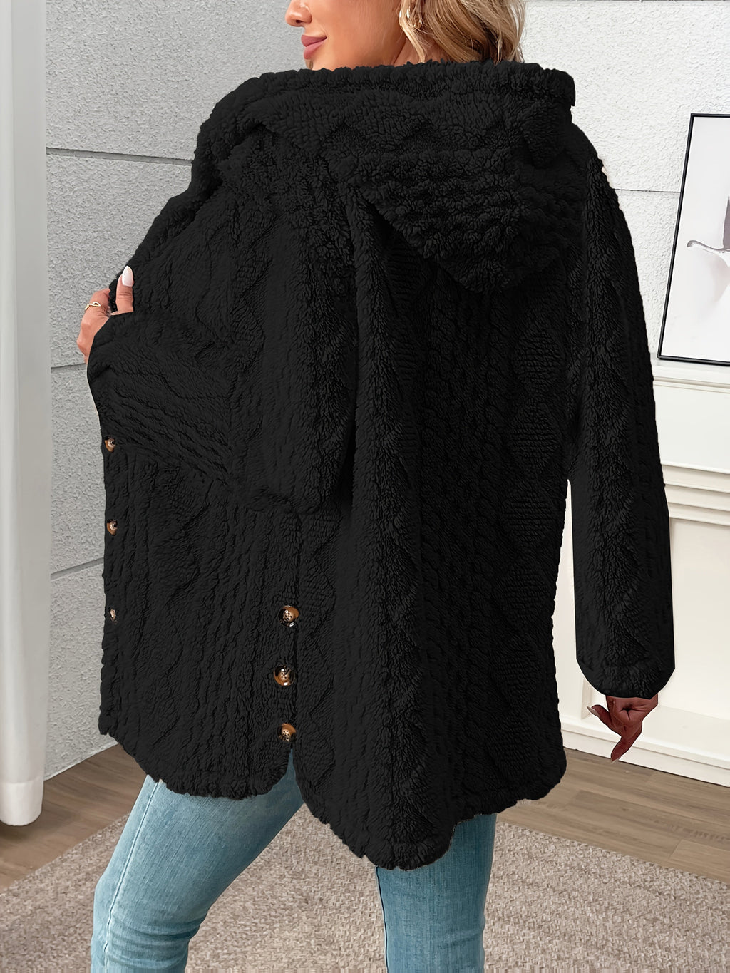Women's Textured Button-Front Coat Relaxed Fit - 2