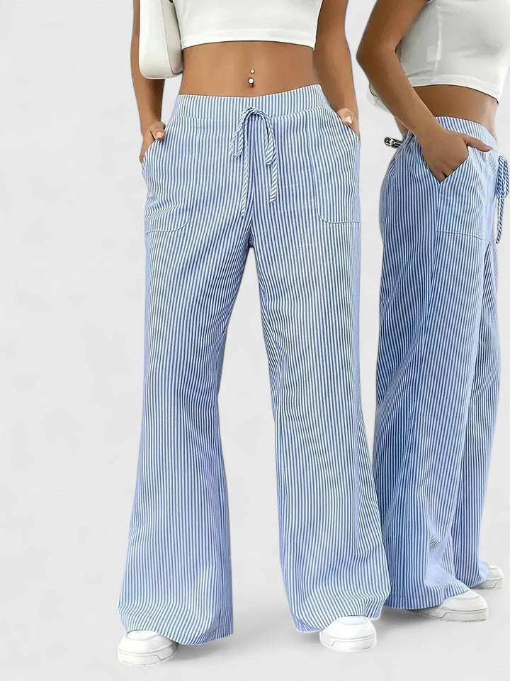 Women's Wide-Leg Trousers with Elasticated Drawstring Waist - 15