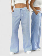 Women's Wide-Leg Trousers with Elasticated Drawstring Waist - 15