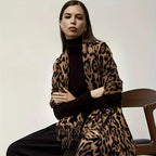 Women's Winter Scarf with Fringed Edges and Leopard Print - 6