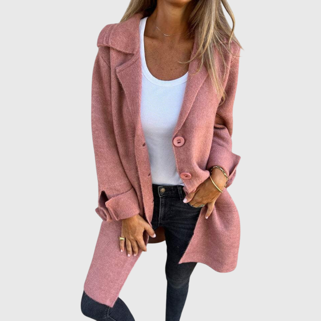 Women's Longline Blazer with Button Fastening and Notch Lapel