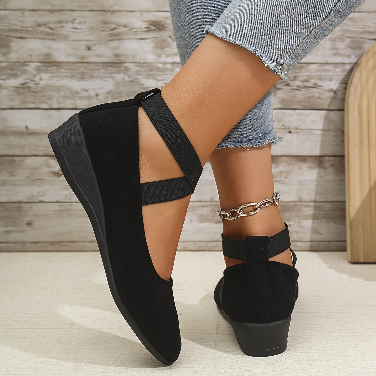 Women's Mary Jane Ballet Flats with Elastic Crossover Straps - 4