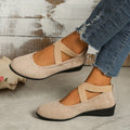 Women's Mary Jane Ballet Flats with Elastic Crossover Straps - Khaki