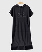 Women's Hooded Dress Short Sleeve with Kangaroo Pocket - 7