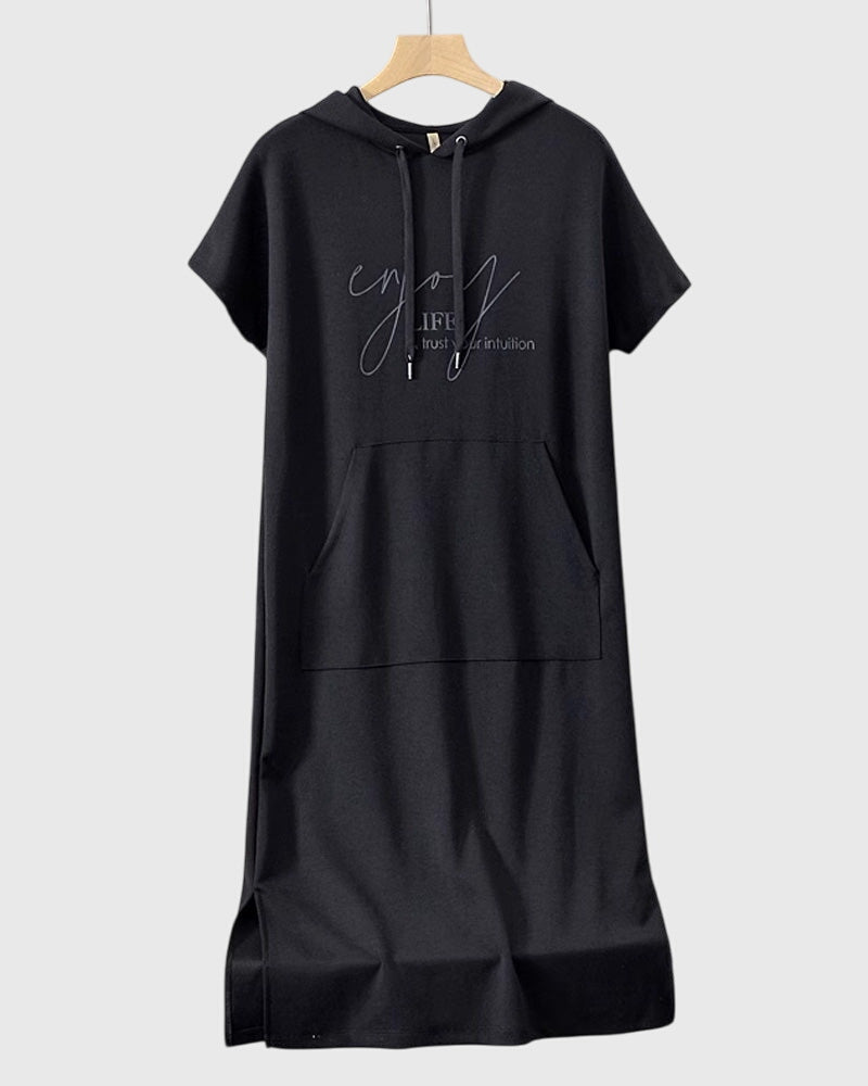 Women's Hooded Dress Short Sleeve with Kangaroo Pocket - 7