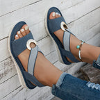 Women's Sandals with Elastic Straps and Wedge Sole - 7