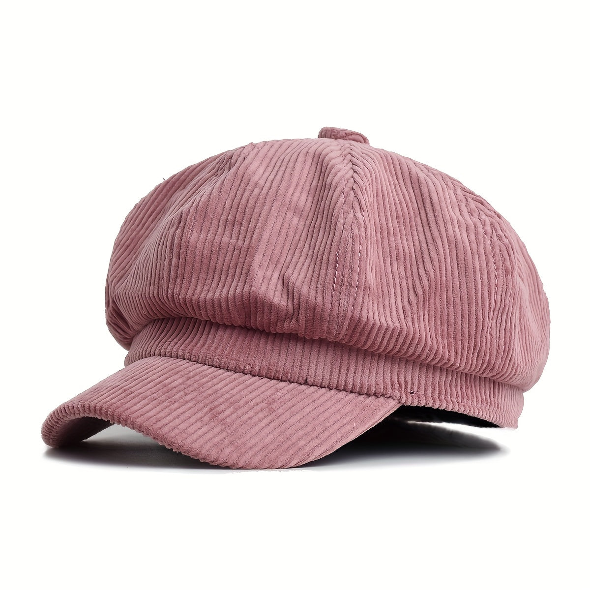 Women's Newsboy Cap with Ribbed Texture and Rounded Panels - Pink