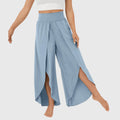 Women's Flared Trousers with Integrated Shorts and Split Hem - Blue