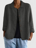 Women's Button-Up Top with Collar and Long Sleeves - Dark Grey