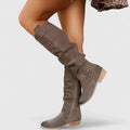Women's Over-the-Knee Boots with Buckle Detail and Block Heel - Brown