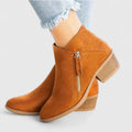 Women's Ankle Boots with Side Zip and Block Heel - Brown