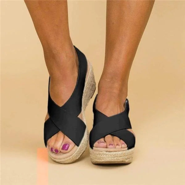Women's Espadrille Wedge Sandals with Crossover Straps - 2
