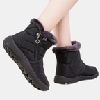 Women's Quilted Faux Fur Cuff Ankle Snow Boots with Side Zip - 9