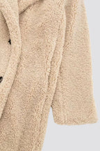 Women's Longline Teddy Coat with Wide Lapel and Double-Button Front - 10