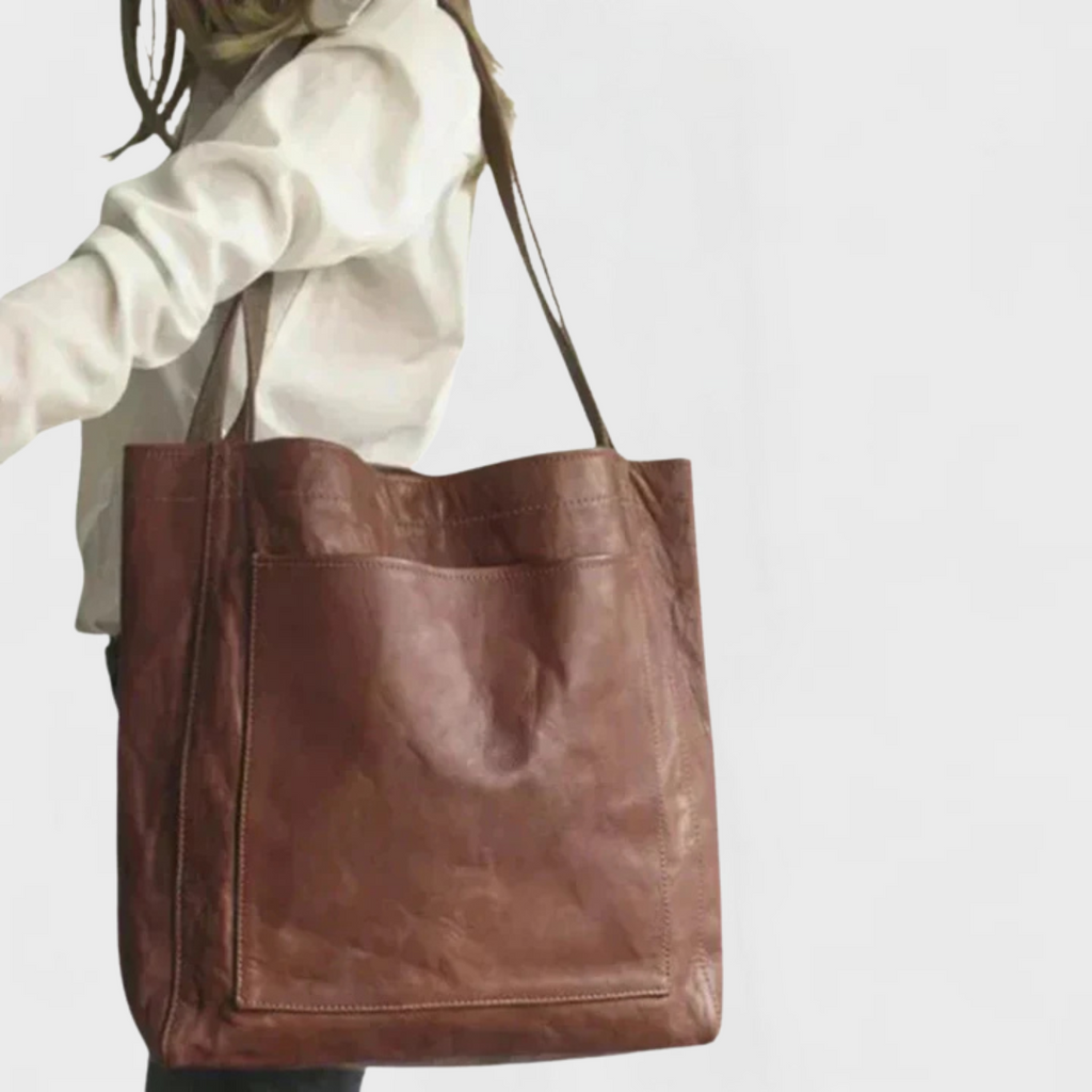 Women's Tote Bag with Adjustable Strap and Front Pocket - Coffee