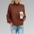 Women's Jumper High Neck with Chunky Knit and Long Sleeves - Brown