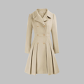 Women's Double-Breasted Long Sleeve Coat with Pleated Skirt - Beige