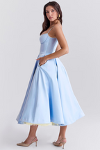 Women's Corset Midi Dress with A-Line Skirt and Sweetheart Neckline - 4