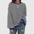 Women's Jumper Striped with Round Neck and Long Sleeves - Black