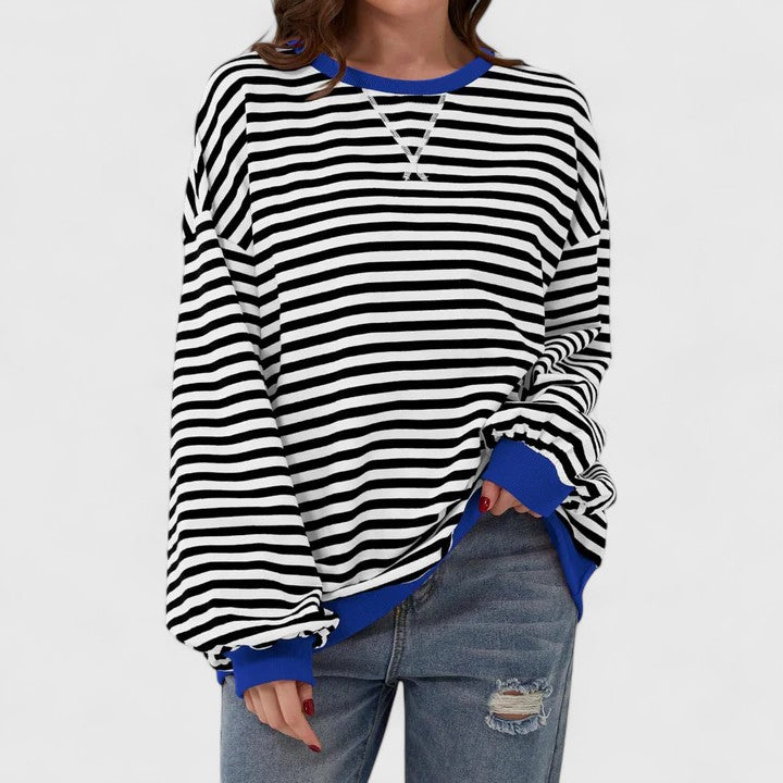 Women's Jumper Striped with Round Neck and Long Sleeves - Black