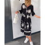 Women's Floral Print Dress with Three-Quarter Sleeves and Tiered Hem - 3