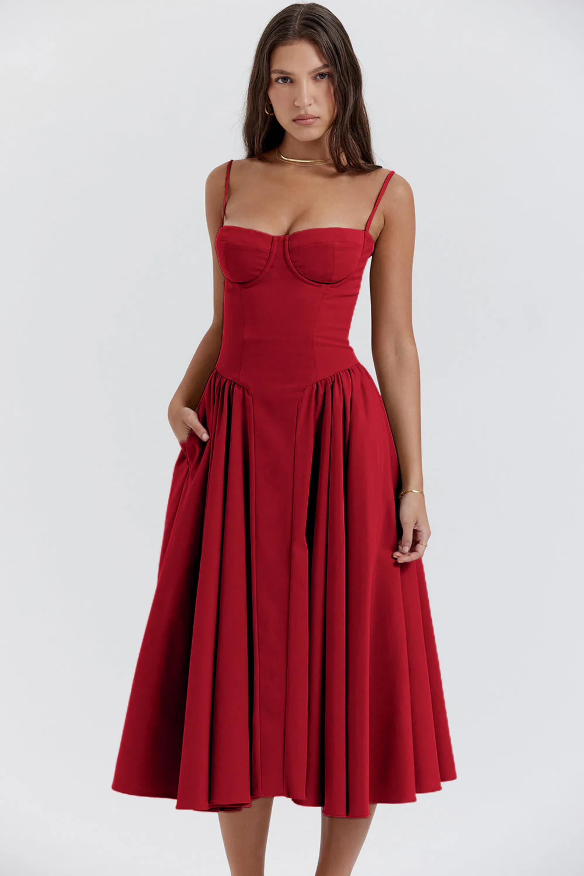 Women's Midi Dress Sleeveless with Sweetheart Neckline and A-Line Skirt - 12