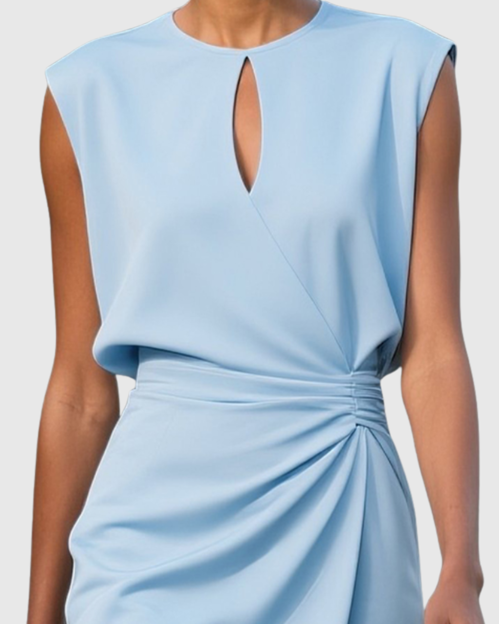 Women's Sleeveless Dress with Keyhole Neckline and Ruched Waist - 3