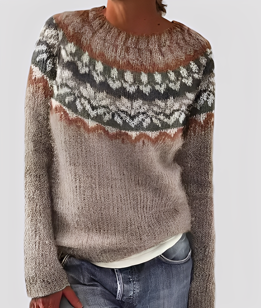Women's Marled Crew Neck Jumper Relaxed Fit - Khaki