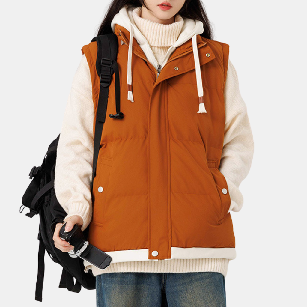 Women's Quilted Hooded Puffer Gilet Zip Front Fleece Lined
